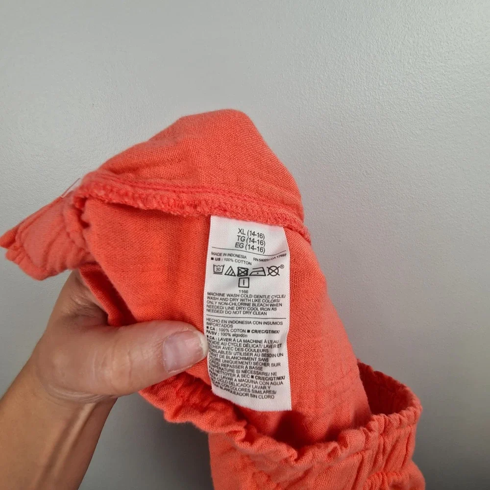 Old Navy Girls Everyday Shorts Coral Cotton Gauze XL 14-16 Comfort Vacation